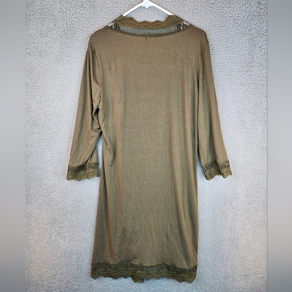 Bluetime Womens Green Long Line Open Front Lace Trim Cardigan Sz M=8/10 - Picture 8 of 11